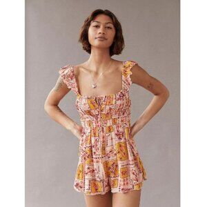 Urban Outfitters Rockaway Smocked Playsuit Jumpsuit Size Small